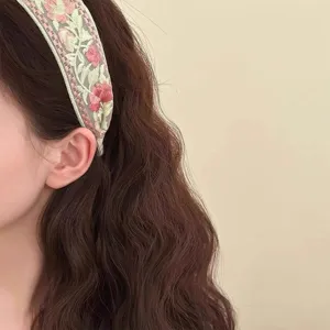 Serre-tête en tissu brodé de fleurs élégantes de style ethnique pour femme
