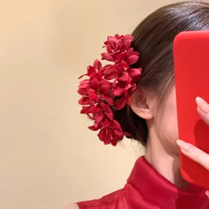 Elegante forcina per capelli con fiori rossi da donna, accessorio in stile cinese.