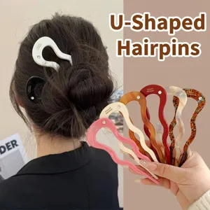 Fourche à Cheveux en Forme de U en Acétate Vintage Français Ondulée avec Strass Accessoire Cheveux Élégant pour Femme