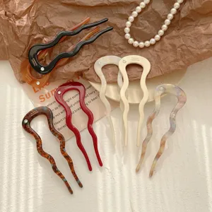 Épingles à cheveux élégantes en acétate en forme de U ondulé avec détail en strass