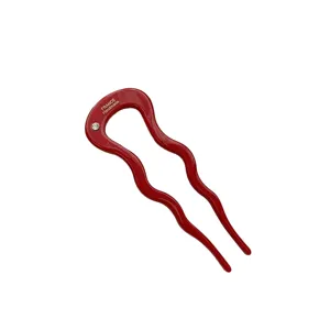 Épingle à cheveux élégante en acétate rouge en forme de U pour chignons