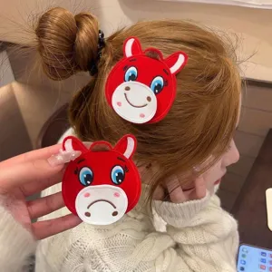 Adesivo per Finitura Capelli a Forma di Cavallo Cartone Animato per Ragazze Simpatico Accessorio per Capelli in Tessuto Rosso Con Velcro Ricamo Strumento per lo Styling