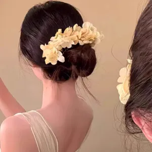 Elegant floral hair accessory with beige petals for classic Chinese style hairstyles