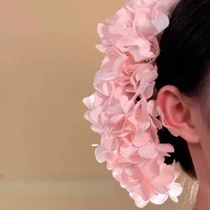 Elegant pink silk flower petal hair pin accessory for traditional Chinese bun hairstyles
