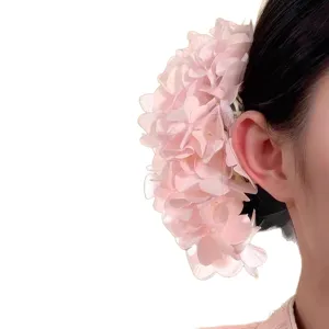 Gentle pink petal hair pin for elegant updo Chinese style accessory