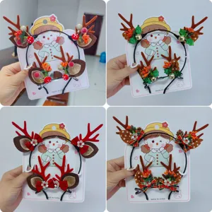 Set de 4 diademas y pinzas para el pelo de cuernos de reno de Navidad accesorios