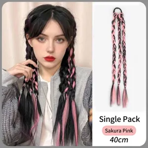 Detailed view of 40cm handmade boxing braid hair extension in cherry blossom pink