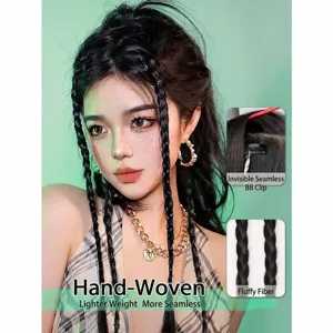 Handmade black boxing braids synthetic hair extensions with invisible BB clips
