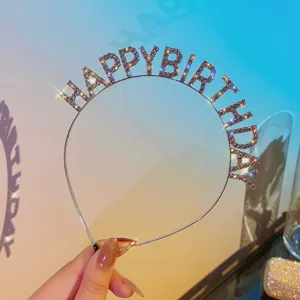 Cerchietto argento brillante Happy Birthday con strass per decorazioni feste e party