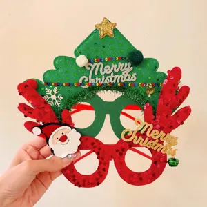 Christmas Party Decorative Glasses Frames Reindeer Antlers Santa Claus Snowman Cute Eyewear For Holiday Photo Props Kids Adult