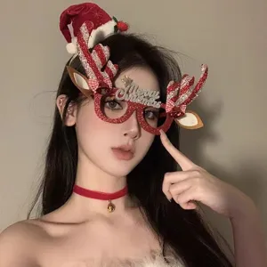 Cute reindeer antler Christmas glasses frame with Merry Christmas text party photo props