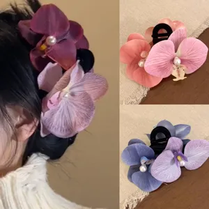 Sweet Orchid Rose Flower Hair Clip For Women Butterfly Bow Artificial Pearl Side Hairpin Elegant Floral Headwear Accessary