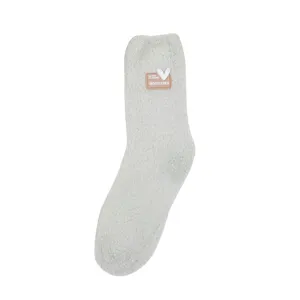 Women's Winter Thickened Coral Fleece Socks Solid Color Striped Warm Sleeping Socks Soft Mid-Calf Floor Socks For Winter Home Wear