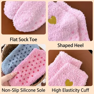 Weiche, warme Korallenfleece-Antirutschsocken für Damen mit Silikon-Grips und Herz-Detail