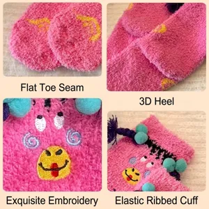 Süße rosa flauschige Zeichentrick-Schlafsocken für Damen, dicke thermische Winter-Bodensocken