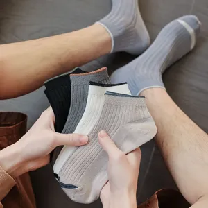 Men Low Cut Boat Socks Bamboo Fiber Solid Color Double Needle Ribbed Casual Breathable Invisible No Show Socks
