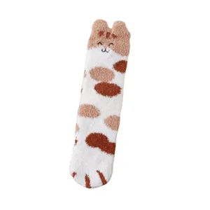 Dicke süße Korallenvlies Katzentatzen Socken mit braunen Flecken für Damen zu Hause