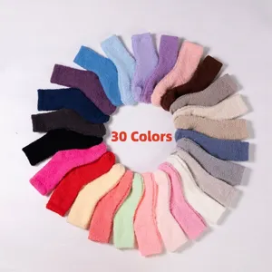 A radial display showcasing 30 different colors of soft coral fleece winter socks