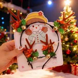Conjunto festivo de diadema y pinzas para el pelo con astas de reno de Navidad