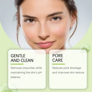 Detail view of facial cleanser focusing on gentle pore cleansing and hydration benefits.
