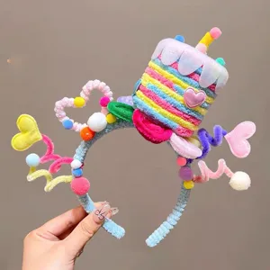 Colorful cartoon birthday cake plush headband for party photography and celebration