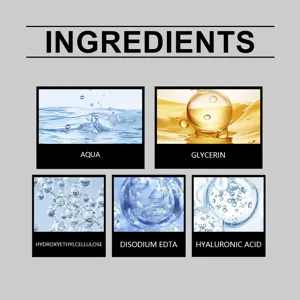 Grafico dettagliato degli ingredienti del siero rassodante viso HOYGI con acqua e glicerina.