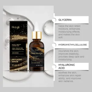 Siero viso anti età HOYGI 30ml dettaglio che mostra ingredienti chiave come glicerina e acido.