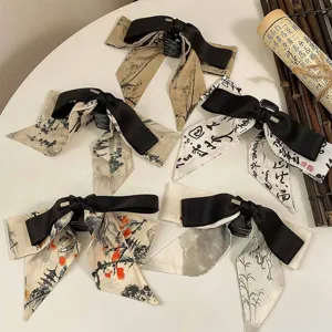 Pinces à cheveux nœud style chinois avec motifs traditionnels de rubans à l'encre de Chine