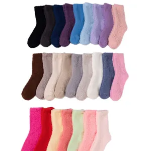 Set of multi-color coral fleece fuzzy socks in assorted candy colors for home wear