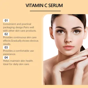 Vitamine C gezichtsserum promotiebeeld met geweldige huidverzorgingsvoordelen en model.