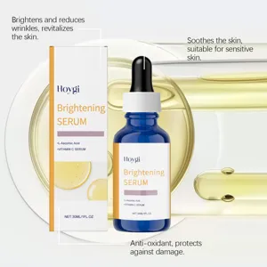Vitamine C gezichtsserum detailweergave, 30ml pipetflesje, verhelderende en huidverzorgende eigenschappen.