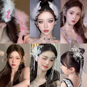 Pince à Cheveux en Forme d'Ailes de Papillon en Cristal avec Gland en Strass Perle Coiffe de Mariée Élégante pour Photographie Femmes Accessoires de Mariage