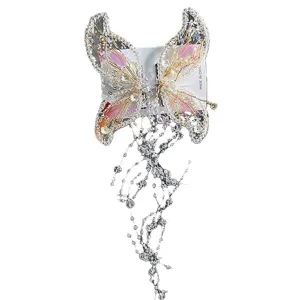 Pince à cheveux aile de papillon en cristal avec longues chaînes pour coiffe de mariée