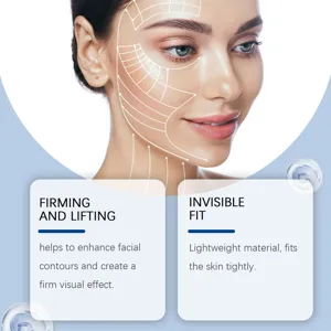 Close up view of facial lifting tape detail showing invisible fit and firming effect on skin.