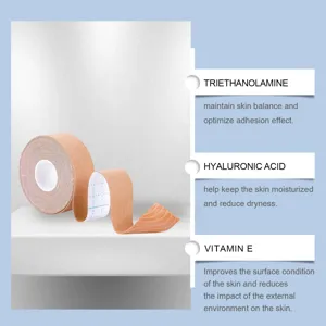 Facial lifting tape detail showing skin-friendly material and active ingredients infusion.