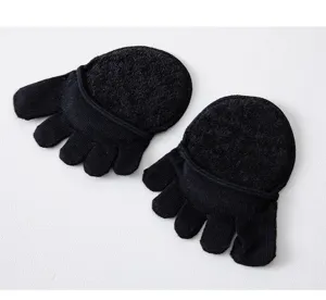 Detail view of black five-finger half-toe socks with comfortable terry cushioning pads
