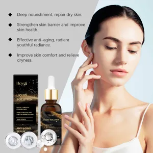 Dettaglio del siero rassodante viso HOYGI con benefici anti-invecchiamento e contagocce.
