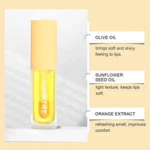 Vue détaillée de l'huile à lèvres montrant des extraits d'olive et d'orange pour soin.