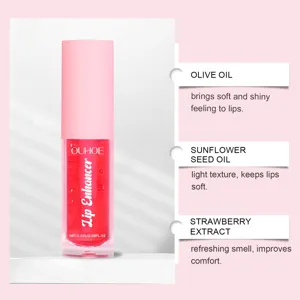 Huile à lèvres hydratante OUHOE à l'extrait de fraise pour des lèvres douces et brillantes.