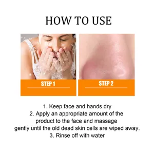 Instructional detail graphic showing step by step usage guide for exfoliating blackhead gel.