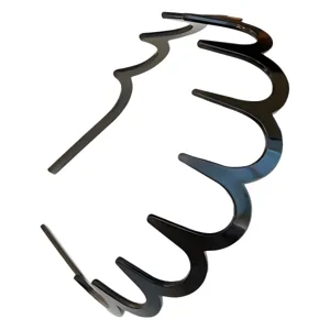 Black wavy zigzag resin headband for women, stylish high skull top hair accessory.