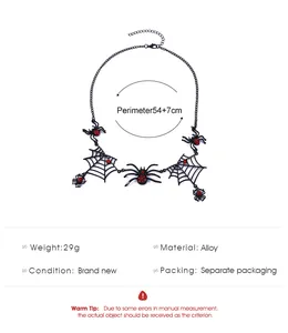 Détails du collier araignée d'Halloween avec dimensions et matériaux