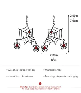 Tableau des tailles détaillé pour boucles d'oreilles toile d'araignée noires Halloween.