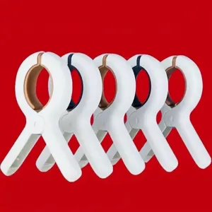 Set of 5 strong white plastic quilt clips for windproof laundry clothes drying