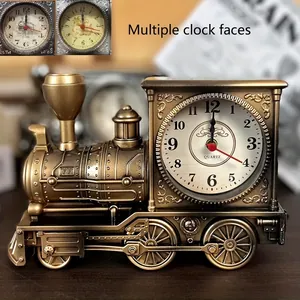 Sveglia creativa a forma di treno a vapore vintage con elegante finitura in bronzo antico