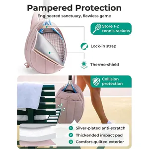 Detailansicht der rosa Tennisschlägertasche mit Schutzschichten und Thermofutter