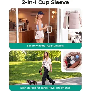 Rosa gesteppte 2-in-1 Becherhülle mit Umhängegurt für 40oz Tumbler und kleine Teile