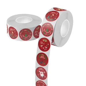 Autocollants de Noël rouges circulaires en rouleaux avec motifs festifs pour cadeaux