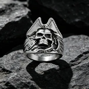 Bague Crâne de Pirate Vintage pour Hommes en Acier Titane Inoxydable Punk Gothique Bague Tête de Diable Bijoux de Mode