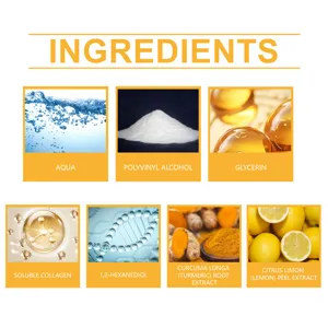 Detalles de ingredientes de la mascarilla peel-off de cúrcuma con extractos naturales.